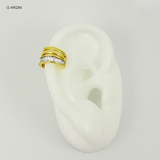 [G-AR-284] *ARETE EN RODINADO GOLD EAR CUFF TRIPLE CRISTALES BAGUETTE