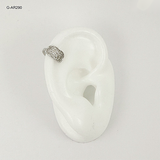 [G-AR-290] Arete en rodinado silver ear cuff rectángulo microcircones blancos