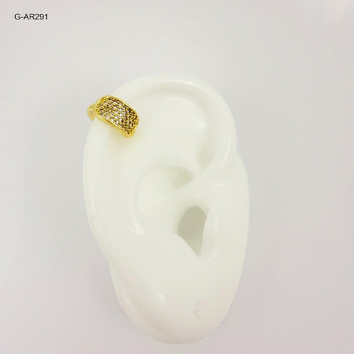 [G-AR-291] Arete en rodinado gold ear cuff rectángulo microcircones blancos