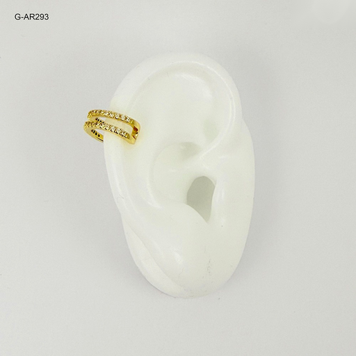 [G-AR-293] Arete en rodinado gold ear cuff doble línea microcircones blancos