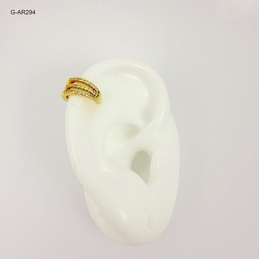 [G-AR-294] *ARETE EN RODINADO GOLD EAR CUFF TRIPLE LÍNEA MICROCIRCONES
