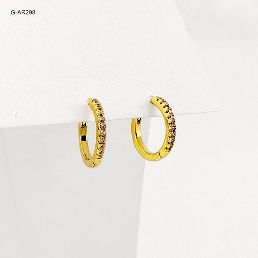 [G-AR-298] *ARGOLLA HUGGIE RODINADO GOLD LÍNEA MICROCIRCONES BLANCOS 15 MM