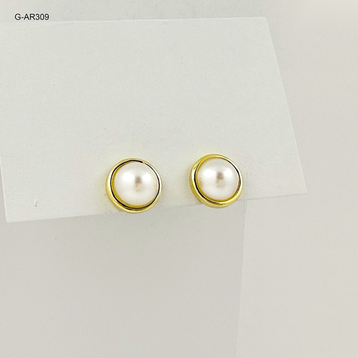 [G-AR-309] *TOPO EN RODINADO GOLD MEDIA BOLA PERLA #8