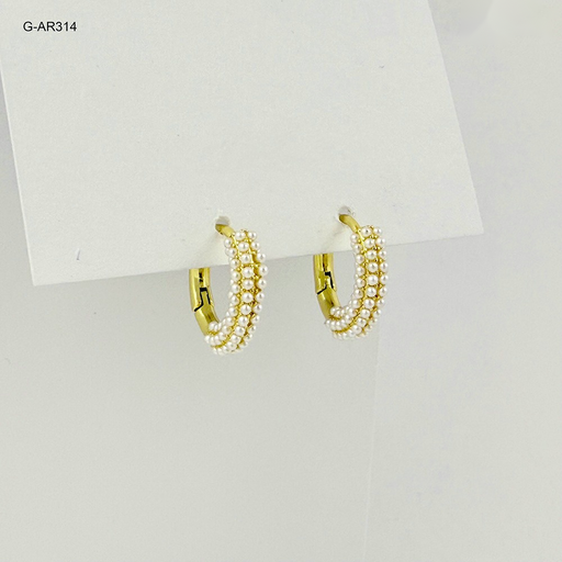 [G-AR-314] *ARGOLLA HUGGIE ESPECIAL EN RODINADO GOLD PERLAS 15MM
