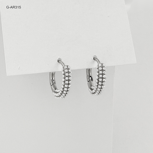 [G-AR-315] *ARGOLLA HUGGIE ESPECIAL EN RODINADO SILVER PERLAS 15MM
