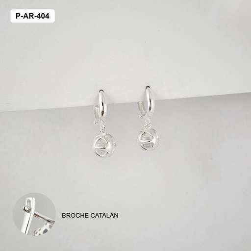 [P-AR-404] Aretes en plata ley 925 broche catalán bola cristal