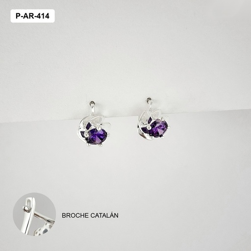 [P-AR-414] Aretes en plata ley 925 broche catalán flor cristal color s.