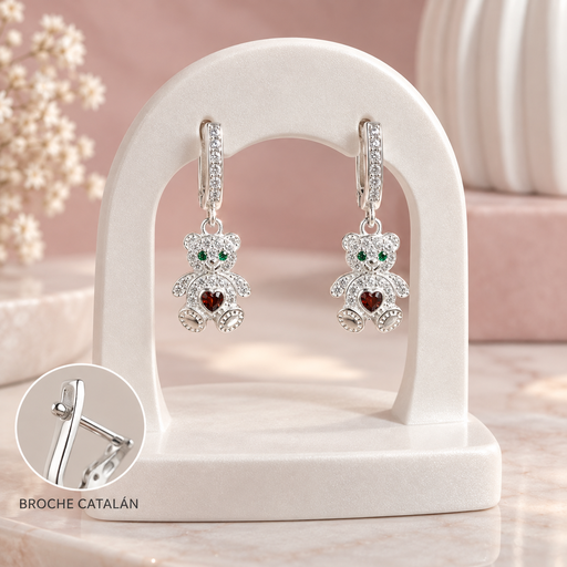 [P-AR-415] *ARETES EN PLATA LEY 925 BROCHE CATALÁN OSITOS