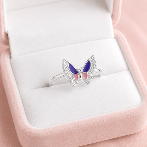 [P-AN-211] Anillo en Plata ley 925 mariposa esmaltada 