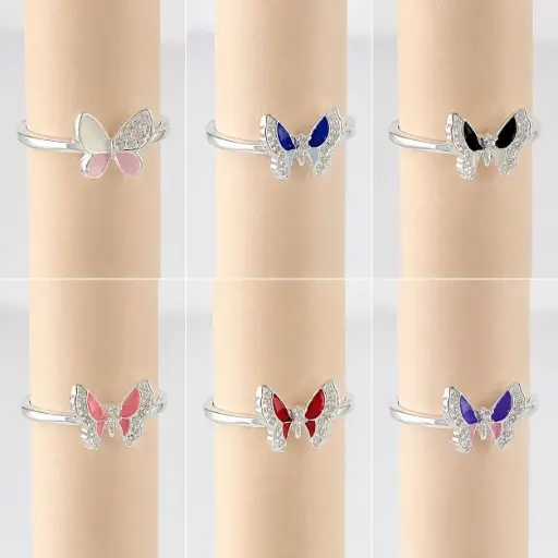 [P-AN-211] Anillo en Plata ley 925 mariposa esmaltada 