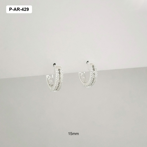 [P-AR-429] Argolla huggie plata ley 925 microcircones blancos 15mm