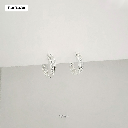 [P-AR-430] *ARGOLLA HUGGIE PLATA LEY 925 MICROCIRCONES BLANCOS ENTORCHADA 