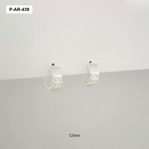 [P-AR-439] Argollas huggie plata ley 925 microcircones blancos 12mm