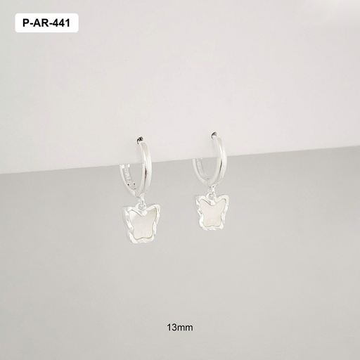 [P-AR-441] Argollas huggie plata ley 925 dije mariposa nácar 13mm