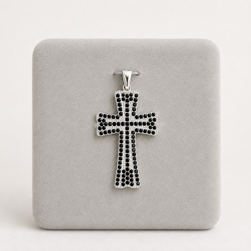 [P-DJ-173] Dije plata ley 925 enjoyado cruz microcircones negros 4cm