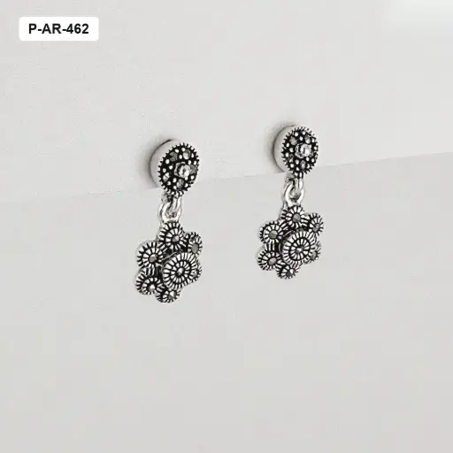 [P-AR-462] *ARETES PLATA QUEMADA Y MARQUESITA PLATA LEY 925 #5