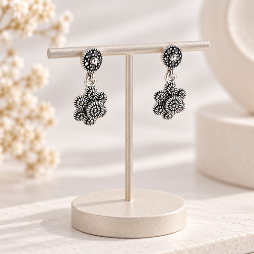 [P-AR-462] Aretes plata quemada y marquesita plata ley 925 #5