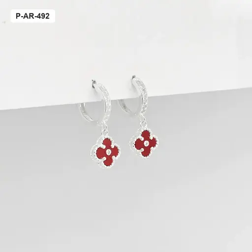 [P-AR-492] Argolla huggie plata ley 925 van cleef rojo