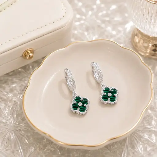 [P-AR-493] Arete plata ley 925 flor verde