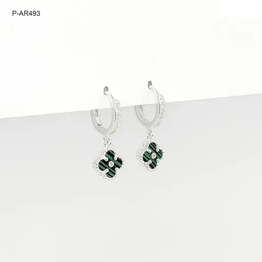 [P-AR-493] Arete plata ley 925 van cleef verde
