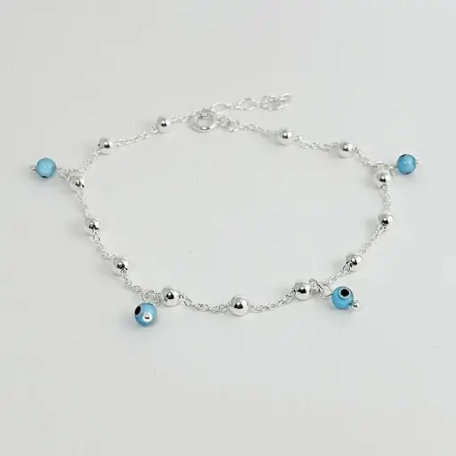 [P-TB-118] Tobillera en Plata Ley 925 ojitos