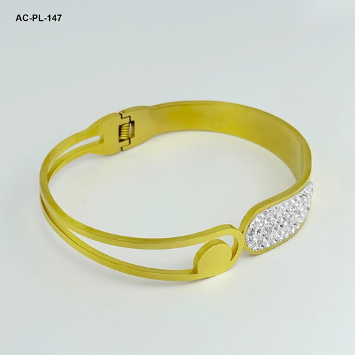 [AC-PL-247] Brazalete en acero gold rigido microcircones