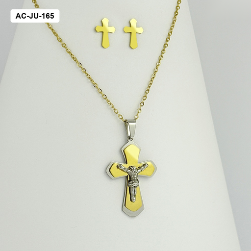 [AC-JU-165] *JUEGO EN ACERO CRUZ BICOLOR