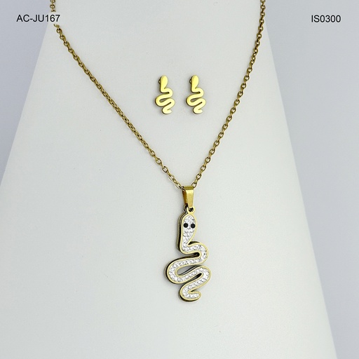 [AC-JU-167] Juego en acero gold serpiente circones blancos