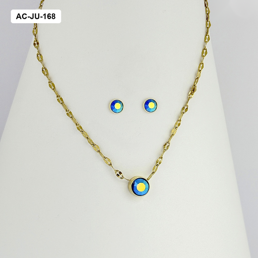 [AC-JU-168] *JUEGO EN ACERO GOLD CRISTAL REDONDO TORNASOL