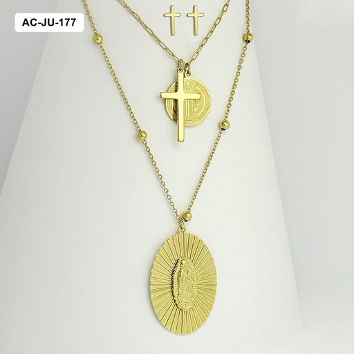 [AC-JU-177] *JUEGO EN ACERO GOLD DOBLE MEDALLAS / CRUZ