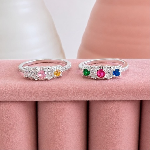 [P-AN-349] Anillo en Plata ley 925 cristales colores mix 