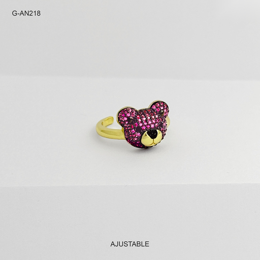 [G-AN-218] Anillo en rodinado gold osito microcircones color surtido
