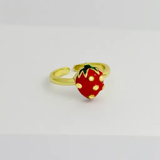 [G-AN-219] Anillo en rodinado gold fresita esmaltado