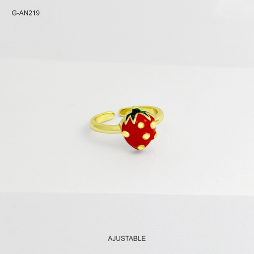 [G-AN-219] Anillo en rodinado gold fresita esmaltado
