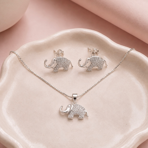 [P-JU-177] Juego en Plata ley 925 elefante microcircones + cadena 45 cm