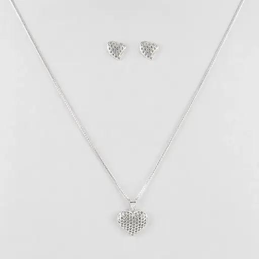 [P-JU-178] Juego en Plata ley 925 Corazón microcircones blancos