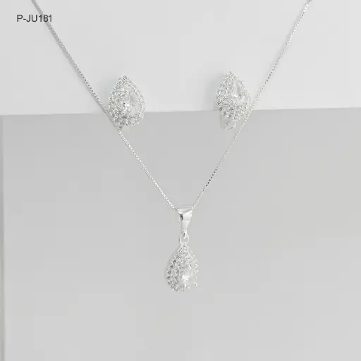 [P-JU-181] Juego en plata ley 925 gota microcircones blancos