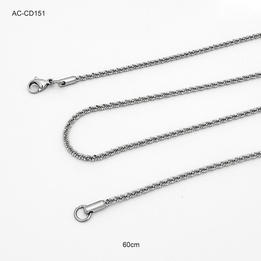 [AC-CD-151] *CADENA EN ACERO SILVER TEJIDO CORDÓN DIAMANTADO 60 CM