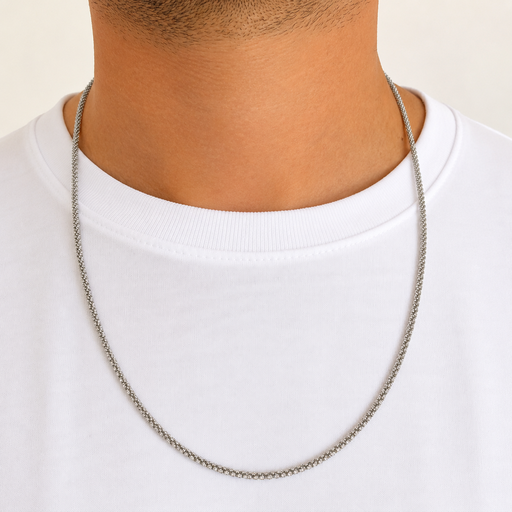 [AC-CD-151] Cadena en acero silver tejido cordón diamantado 60 cm