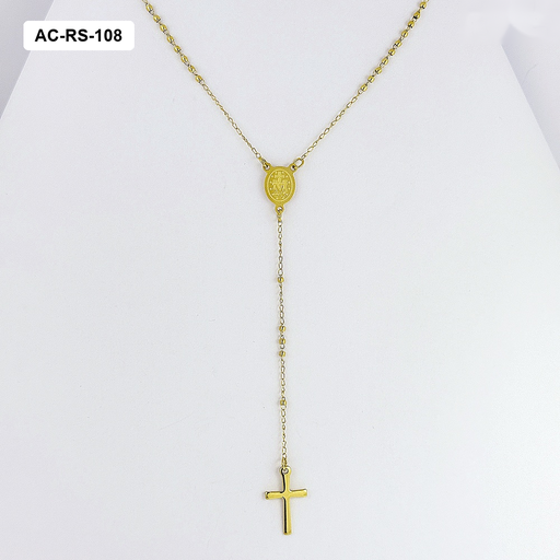 [AC-RS-108] *ROSARIO EN ACERO GOLD BOLA N2