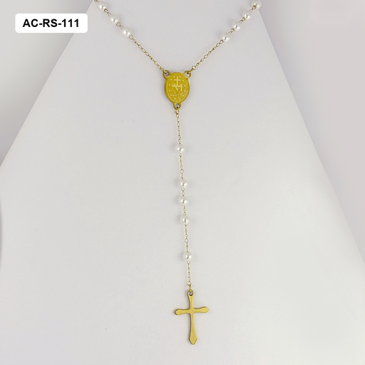 [AC-RS-111] Rosario en acero gold perla n6