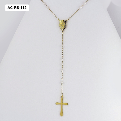 [AC-RS-112] *ROSARIO EN ACERO GOLD PERLA N4
