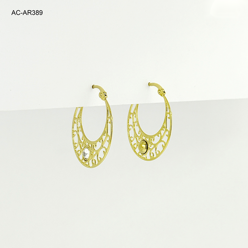 [AC-AR-389] Argolla en acero gold tipo filigrana cristal