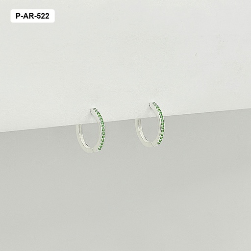 [P-AR-522] Argolla en plata ley 925 huggie 1 linea microcircones color verde 17mm