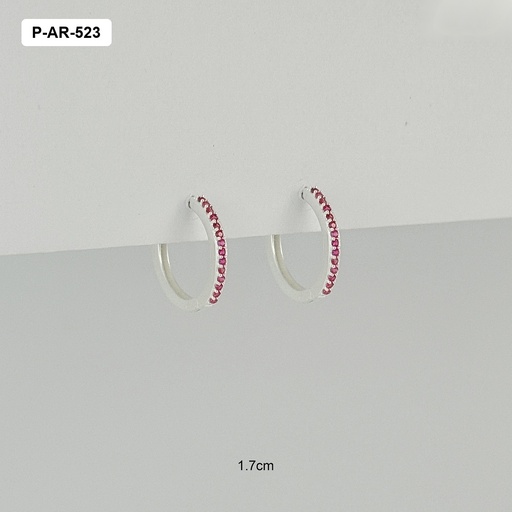 [P-AR-523] *ARGOLLA EN PLATA LEY 925 HUGGIE 1 LINEA MICROCIRCONES COLOR MAGENTA 17MM