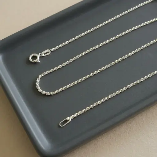 [P-CD-175] Cadena en Plata ley tejido cordón 60 cm