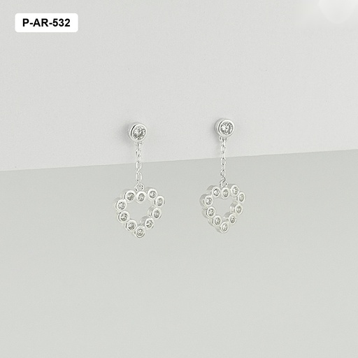 [P-AR-532] *ARETE PLATA LEY 925 CORAZÓN CRISTALES BLANCOS