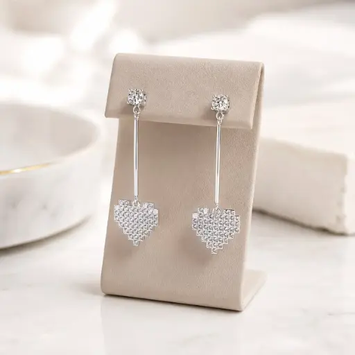 [P-AR-533] Aretes plata ley 925 corazón microcirconia especial