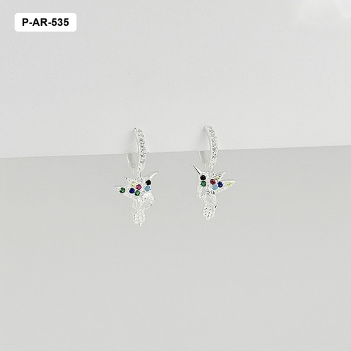 [P-AR-535] Argollas en plata ley 925 huggie dije colibrí