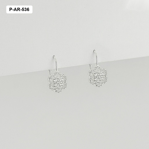 [P-AR-536] *ARETES EN PLATA LEY 925 SISTEMA GANCHO FLOR MICROCIRCONES